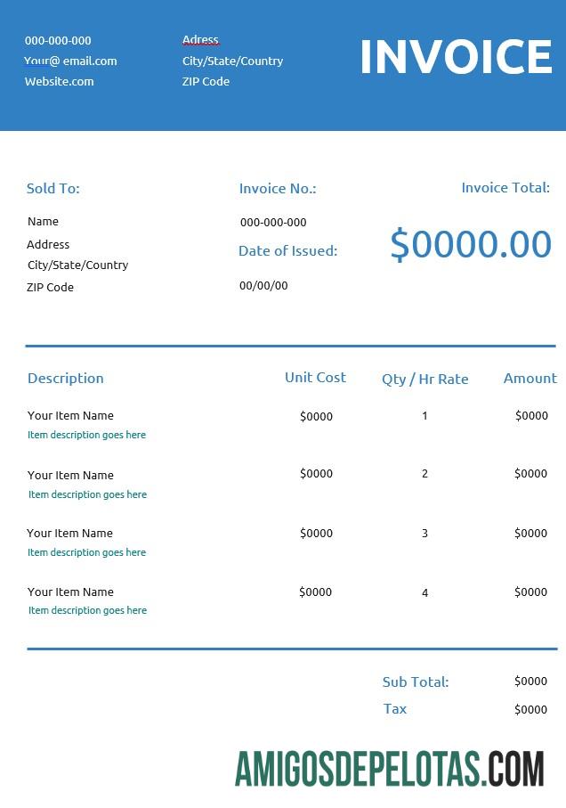 para download Modelo genérico de fatura comercial